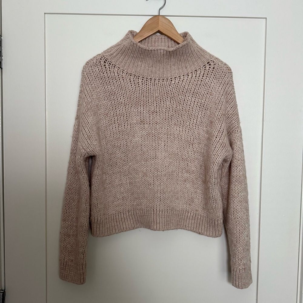 Lovers + Friends Sweater Womens Sz S Pink Chunky Knit Cropped Mock Neck Boho